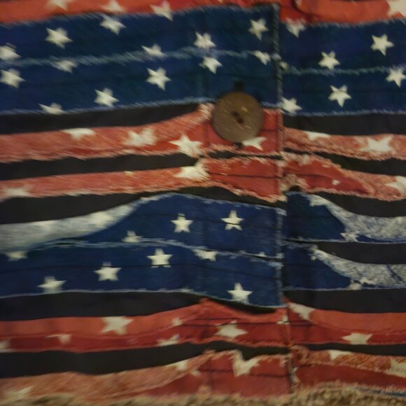 Medium American Flag Striped Jacket Ragged Stars Button-Up Patriotic NDS New Dir - Picture 2 of 12